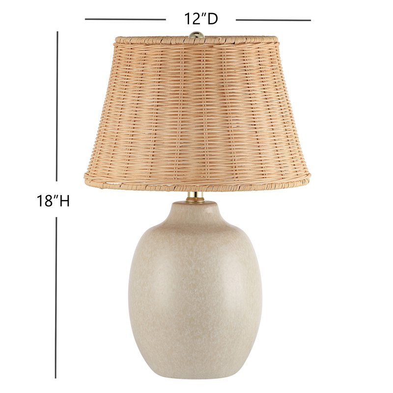Cream Reactive Ceramic Table Lamp with Rattan Shade - 18 Inch