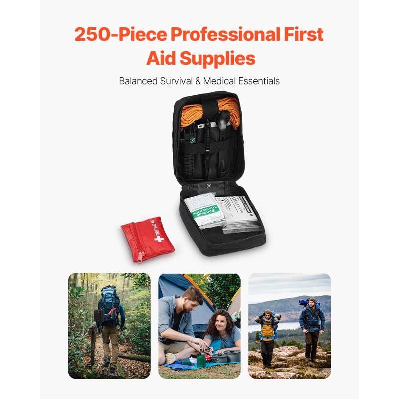 250-Piece Durable First Aid Kit with Trauma Bag for Camping Hiking Boating