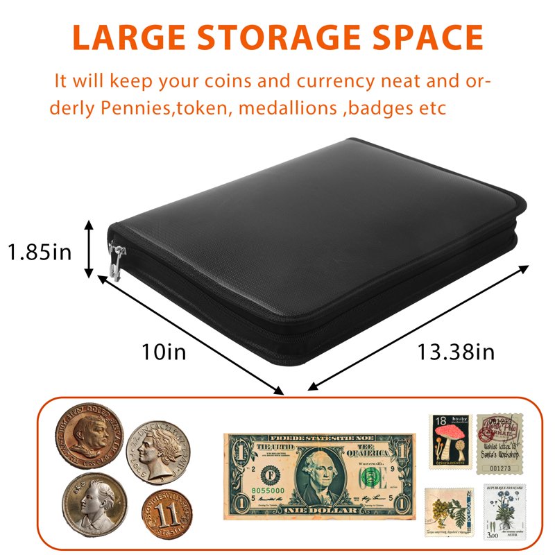 Coin Collection Album with 360 Pockets for Coins & Banknotes - Fireproof Storage Case