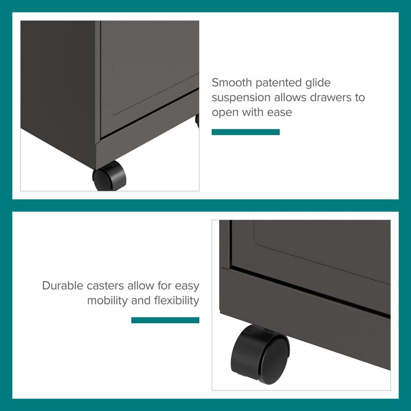 18-Inch Deep Mobile 2-Drawer Steel File Cabinet for Office & Home Organization