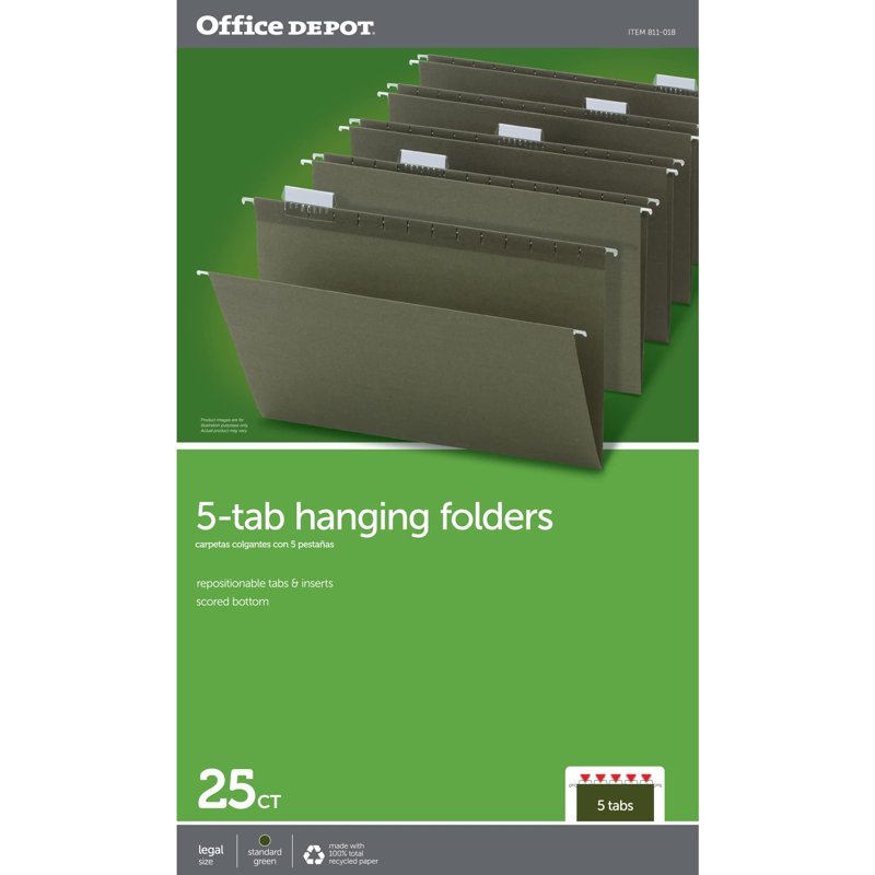 Legal Size Green Hanging File Folders Pack of 25 - Eco-Friendly Office Organization