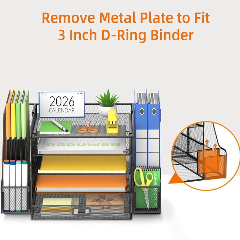 Mesh Desk Organizer with File Holder 5-Tier Letter Tray & Drawer - Multi Color