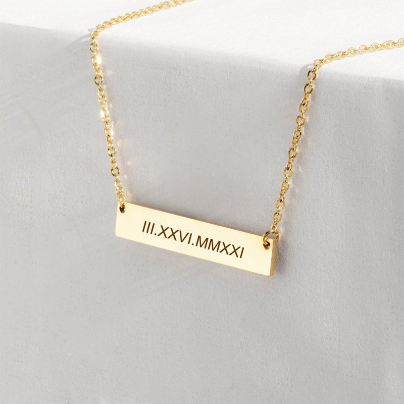 Personalized Silver, Gold & Rose Gold Engravable Name Necklace - Custom Bar Pendant for Women
