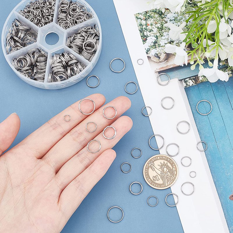 Stainless Steel Jump Rings Set for Jewelry Making - 6 Sizes, 500 Pcs