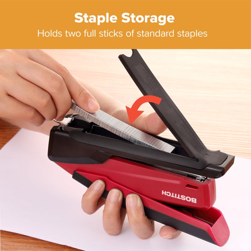 Bostitch PaperPro One-Finger Desktop Stapler, 20-Sheet Capacity, Red