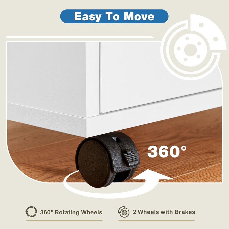 Wooden Rolling File Cabinet with 5 Drawers - Mobile Storage for Home Office