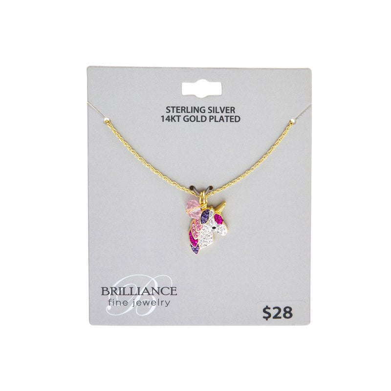 Unicorn Pendant Necklace in 14K Gold Plated Sterling Silver with Multi-Color Crystals