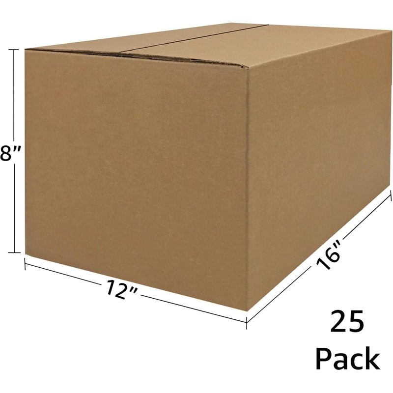 16x12x8 Shipping Boxes - 25 Pack, Corrugated Cardboard for Packing & Storage