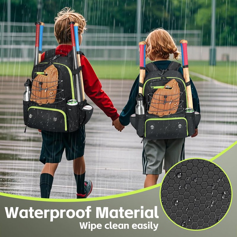 Youth Baseball Backpack with 4 Bats Holder, Shoe Compartment & Fence Hook