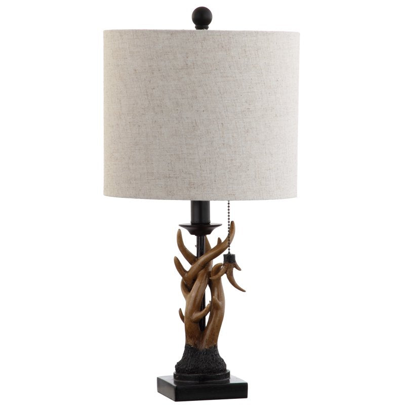 Mini Resin LED Table Lamp with Antlers - Rustic Lodge Style, 20.5"