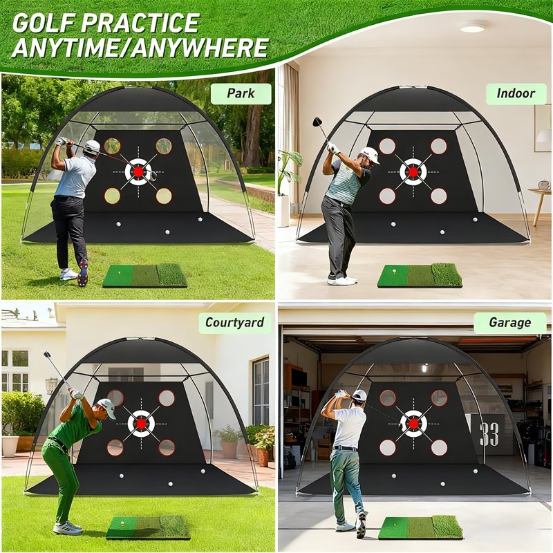 Golf Net with Practice Mat - 10x7ft Hitting Net for Backyard Driving, Chipping and Swing Training