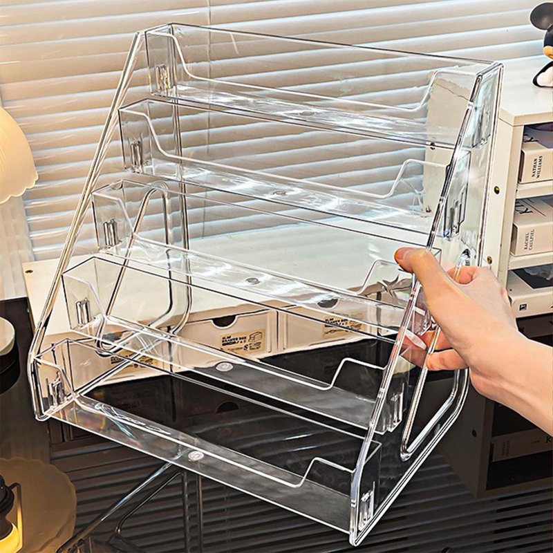 5-Tier Acrylic Greeting Card Display Stand for Retail & Home Use