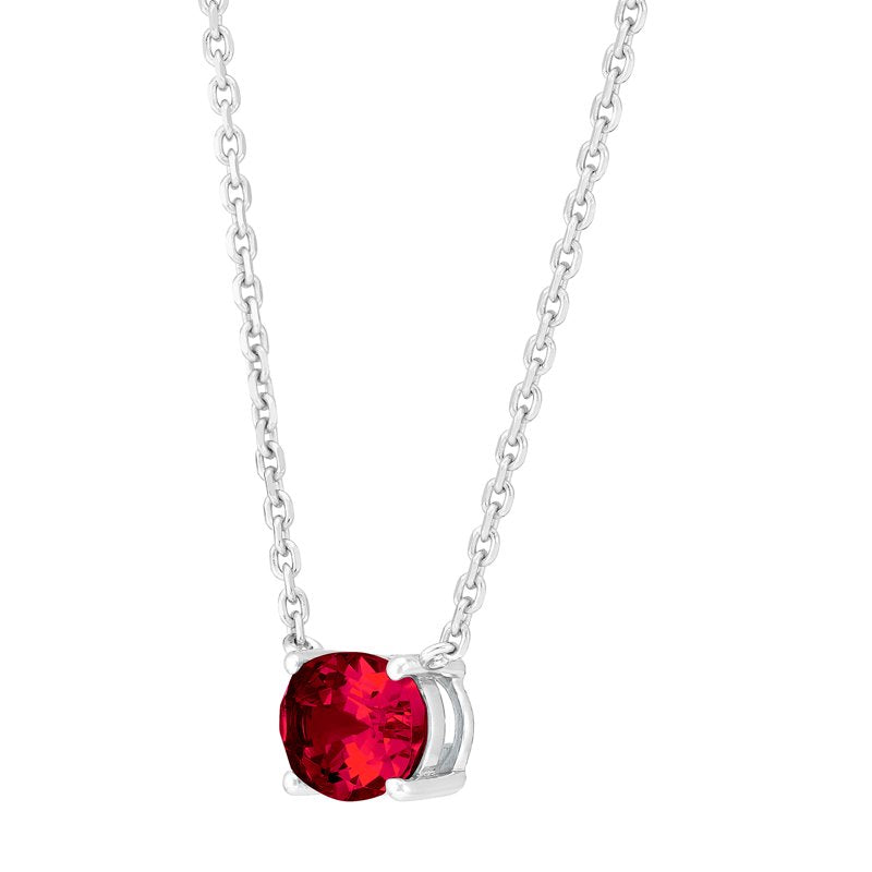 Sterling Silver Oval Created Ruby Necklace - Adjustable Chain, Elegant Jewelry