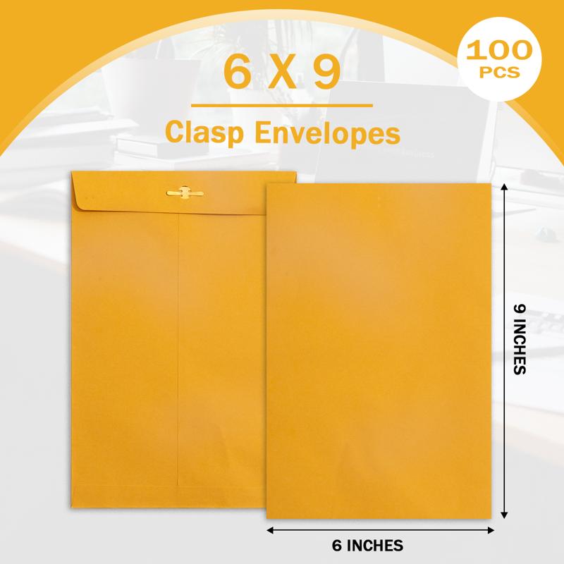 6x9 Clasp Envelopes Pack of 100 - Heavy Kraft Manilla Mailing Envelopes