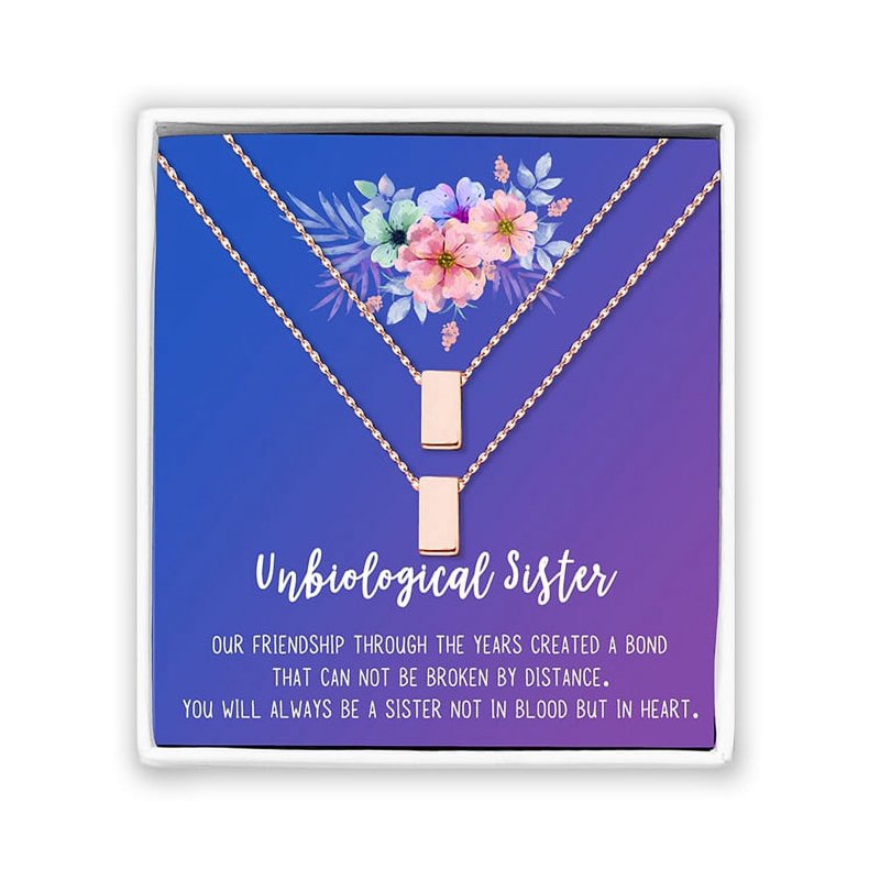 Unbiological Sister Gift Necklace - Soul Sister Card Jewelry - Dainty Stainless Steel Friendship Pendant