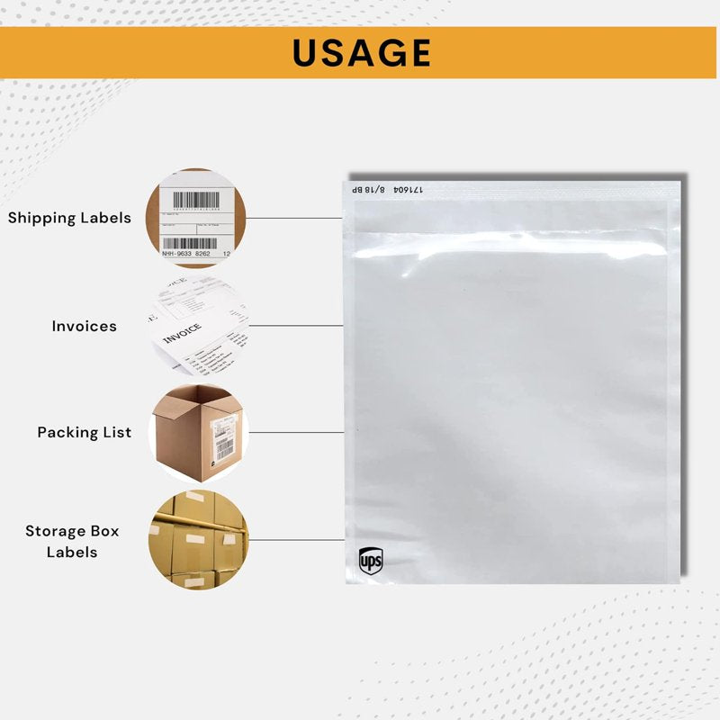 Pack of Waterproof Shipping Label Envelopes with Peel & Seal - Clear Packing Slip Envelopes for Invoices & Documents