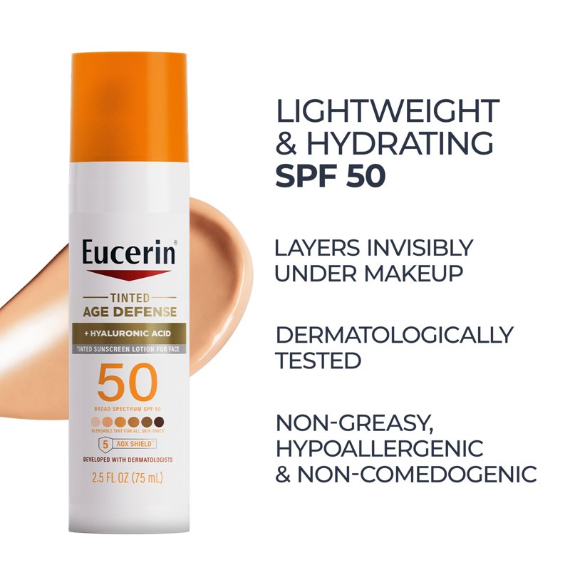 SPF 50 Tinted Face Sunscreen with Hyaluronic Acid – Lightweight, Anti-Aging Protection