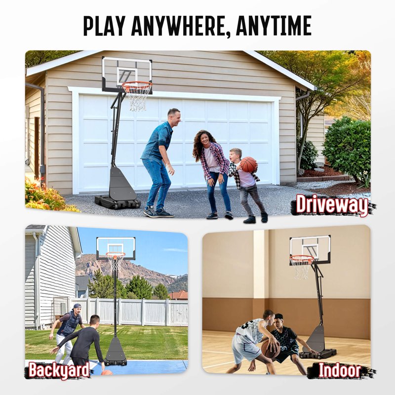 Portable Adjustable Basketball Hoop with Shatterproof Backboard, 3.4-10 Ft, Wheels