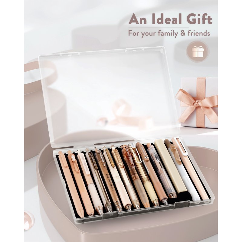 Four Candies Brown Gel Pen Set 14Pack with 12 Black Gel Pens, 2 Highlighters & 0.5mm Fine Point