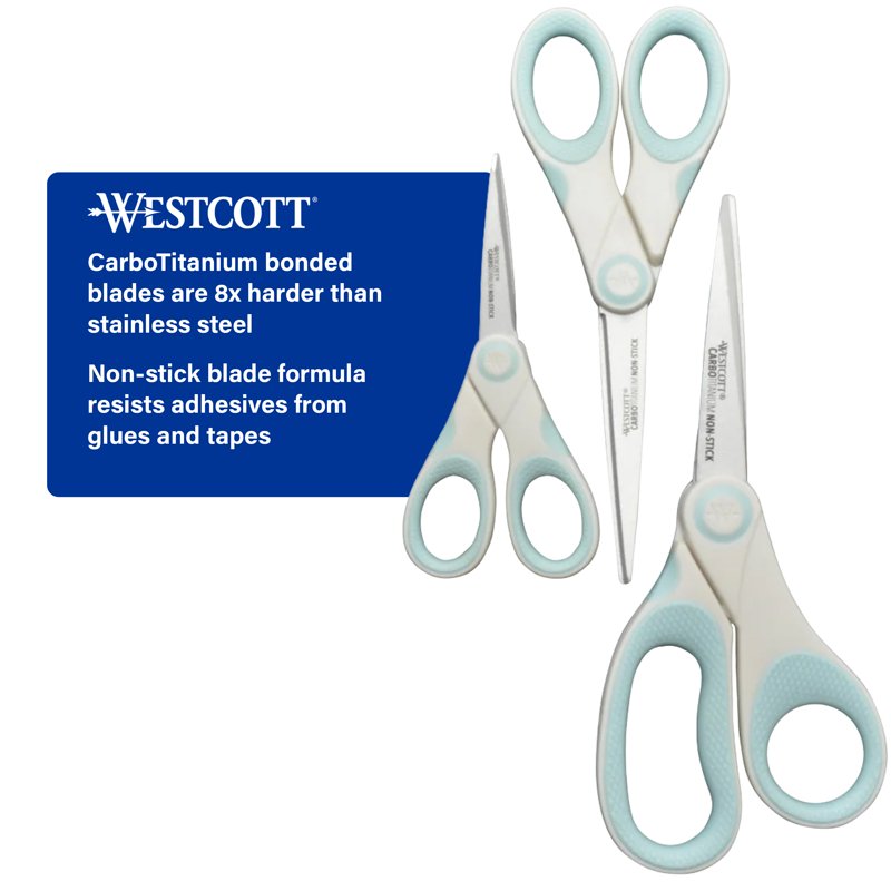Non-Stick Craft & Office Scissors 8 7 5 Inch 3-Pack - Sharp, Durable, Comfortable Handles