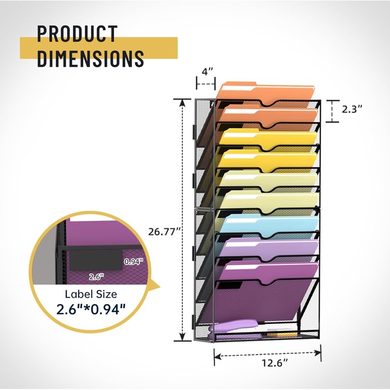 10-Tier Wall File Organizer Hanging Wall Paper Folder Storage for Office & Home