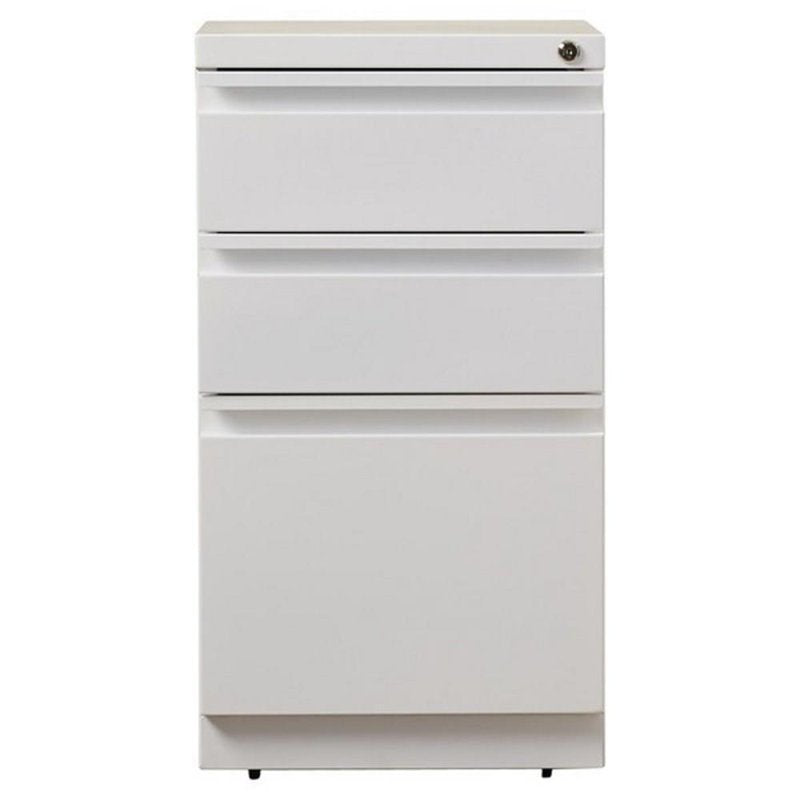 20-Inch Metal Mobile Pedestal Filing Cabinet with 3 Drawers, White
