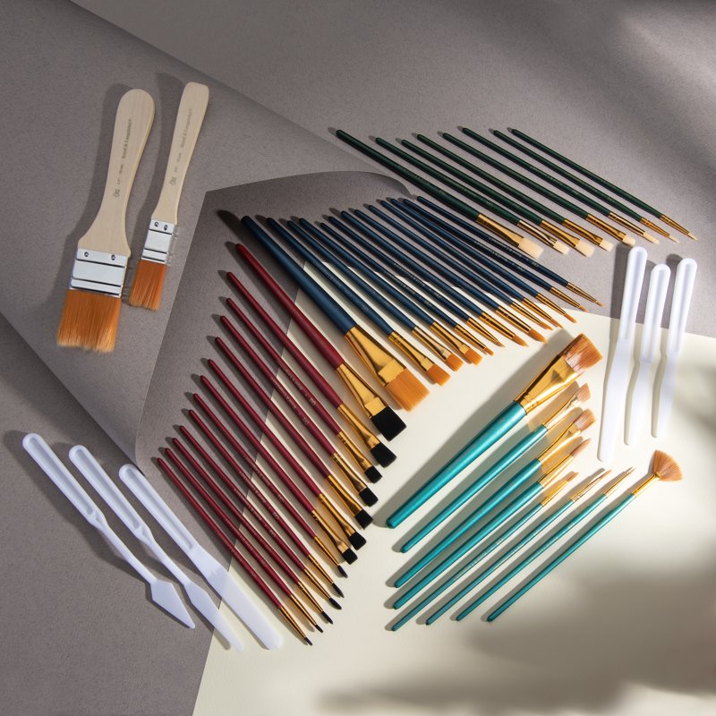All Media Art Brush Set 50 Pieces - Assorted Shapes & Sizes for Painting
