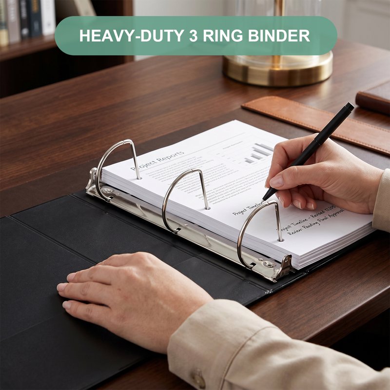 Heavy-Duty 4-Inch 3-Ring Binder Set - Water-Resistant, 835 Sheet Capacity, Black