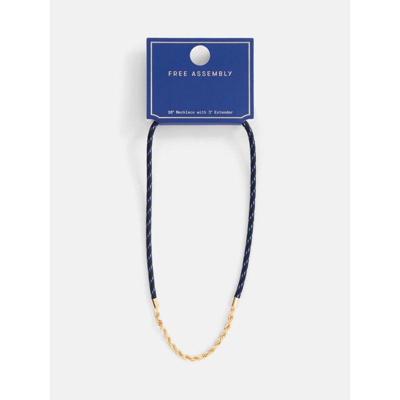 Women's Nautical Rope Necklace with Gold-Tone Chain and Navy Cord - 16 Inch + 3 Inch Extender