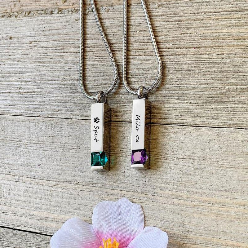 Personalized Cremation Necklace with Birthstone - Memorial Ashes Pendant