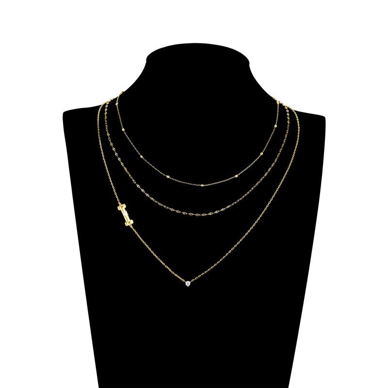 Gold Flash Plated Initial Necklace Set with Cubic Zirconia - Multiple Charms