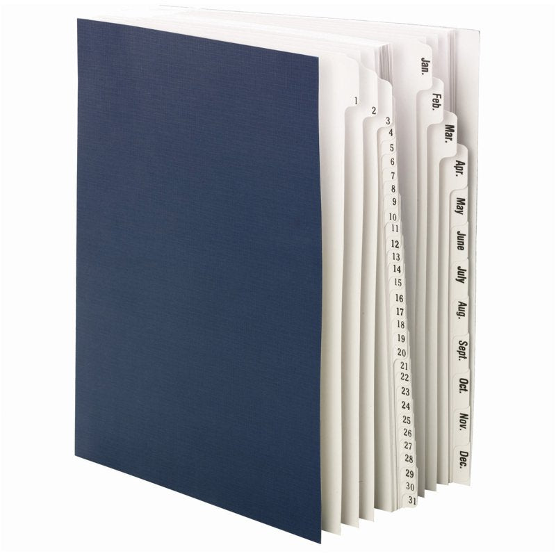 Desk File Organizer with 43 Dividers, Monthly & Daily Labels, Letter Size, Blue