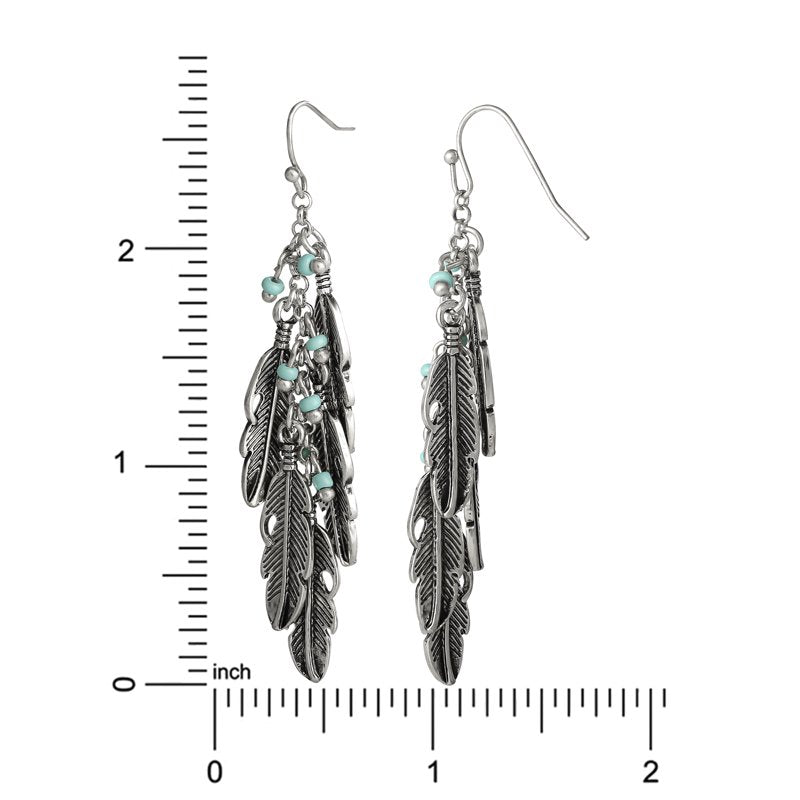 Women’s Feather and Faux Turquoise Dangle Earrings - Boho Style Jewelry