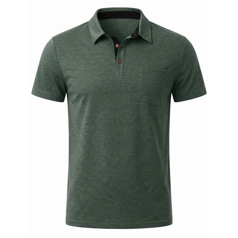Men's Casual Polo Shirts - Short Sleeve Cotton Classic Collared Shirt with Pocket