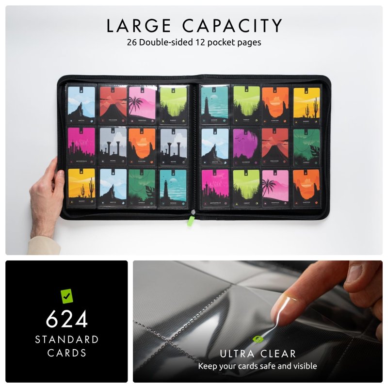 12 XL Pocket Trading Card Binder - Holds 624 Cards, Secure & Water-Resistant