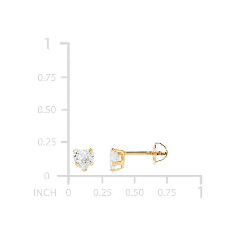 Childrens Heart Stud Earrings in 10K Yellow Gold with Cubic Zirconia