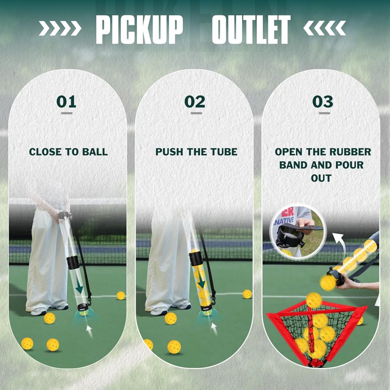 Durable Pickleball Ball Retriever with 10 Balls – Quick Pickup Tube & Shoulder Strap
