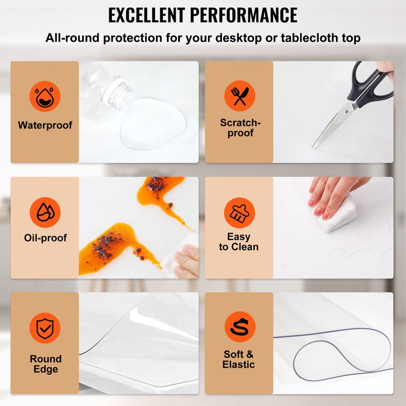Clear Table Cover Protector 100x45 Inch, 1.5mm Thick PVC, Waterproof & Heat-Resistant