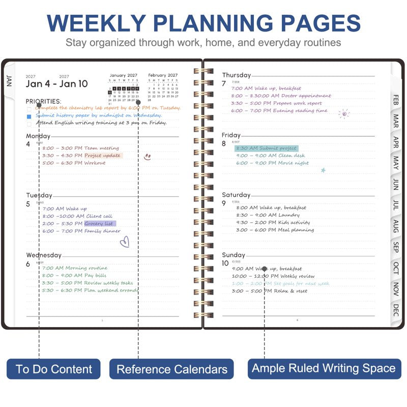 2027 Weekly Monthly Planner Notebook with Tabs - Durable Hardcover, Compact Size