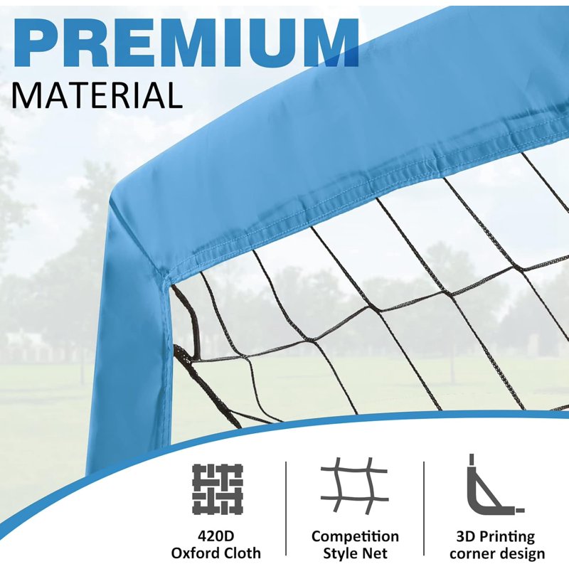 BOHEN 6x4 FT Portable Soccer Goal for Kids Blue with Net, Carry Bag & Ground Stakes - 2 Pack