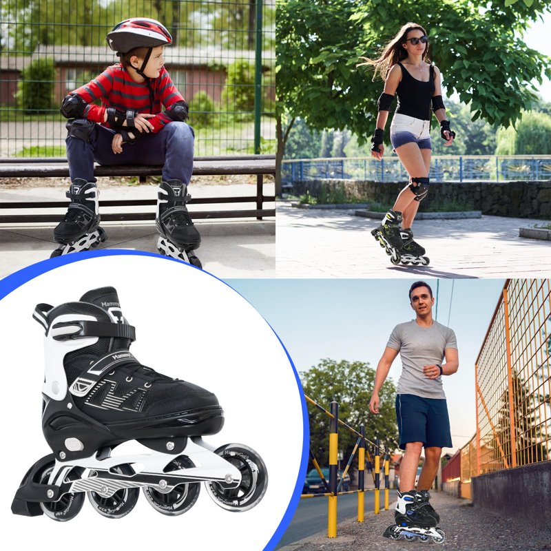 Adult Inline Skates with Adjustable Size, Carbon Steel Bearings & TPR Brake