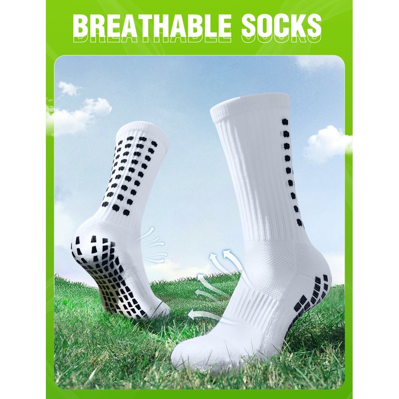 Men's Non-Slip Soccer Socks with Silicone Grip - Breathable Athletic Cushioned Sports Socks
