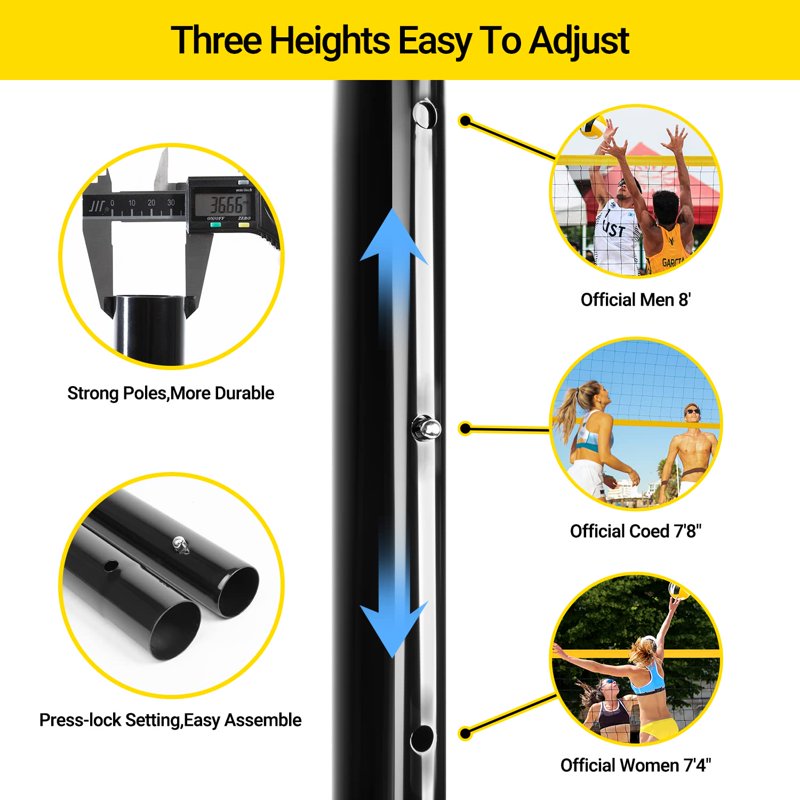 Portable Volleyball Net Set with Adjustable Heights for Outdoor Play 32x3FT