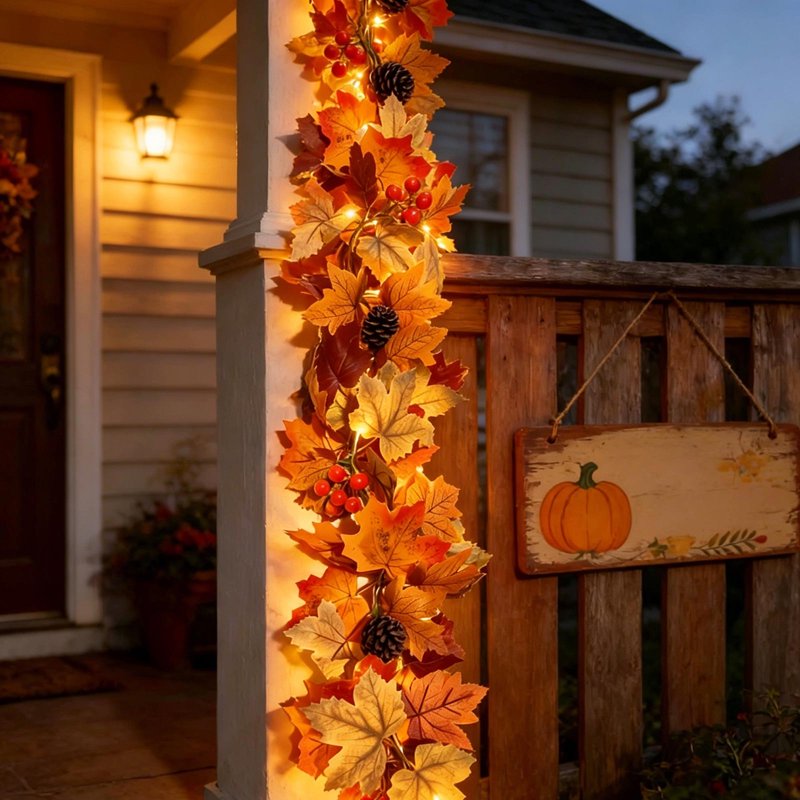 Lighted Maple Leaf Vine Garland - 118 Inch Autumn Halloween Thanksgiving Decor