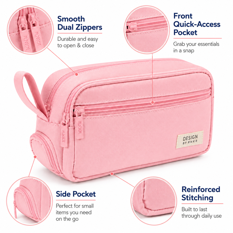 Large Capacity Multi-Compartment Canvas Pencil Case with Dual Zipper - Portable School Office Organizer