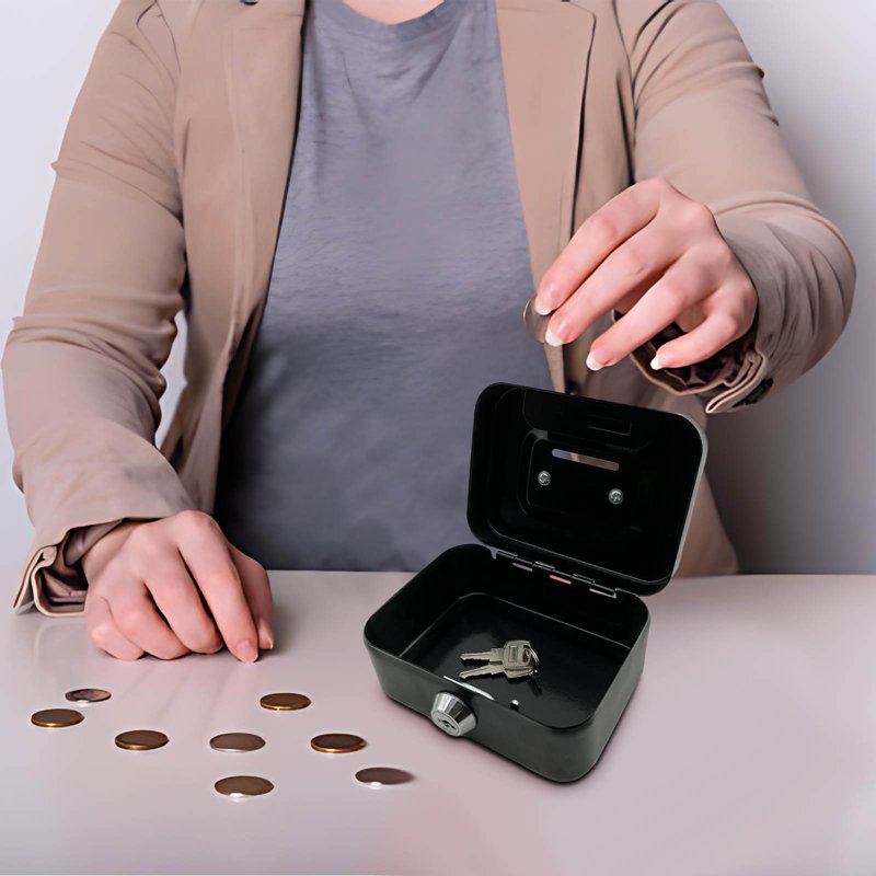 Small Metal Cash Box with Lock for Coins & Kids Toys, Secure Organizer