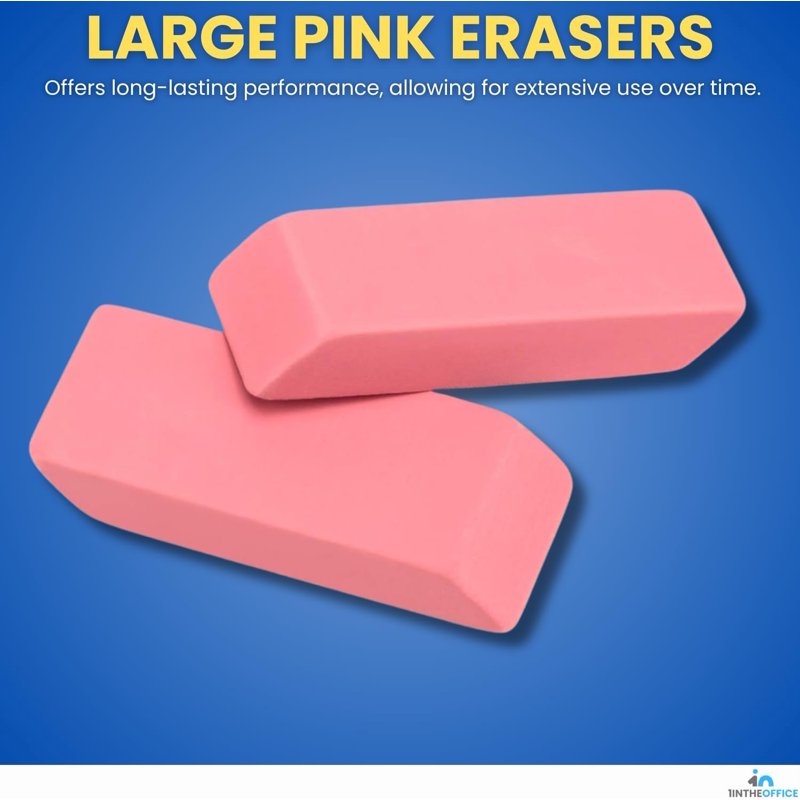 Large Pink Bevel Erasers for Pencils - Latex-Free, 6 Pack