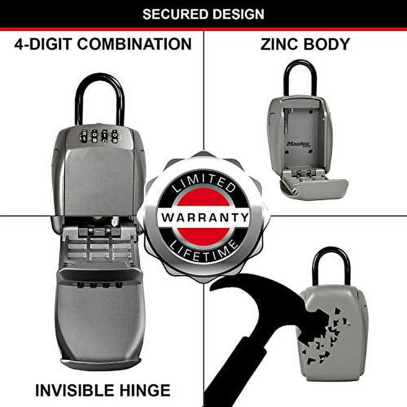 Heavy Duty Key Lock Box with Combination Lock - Portable Zinc Security Safe