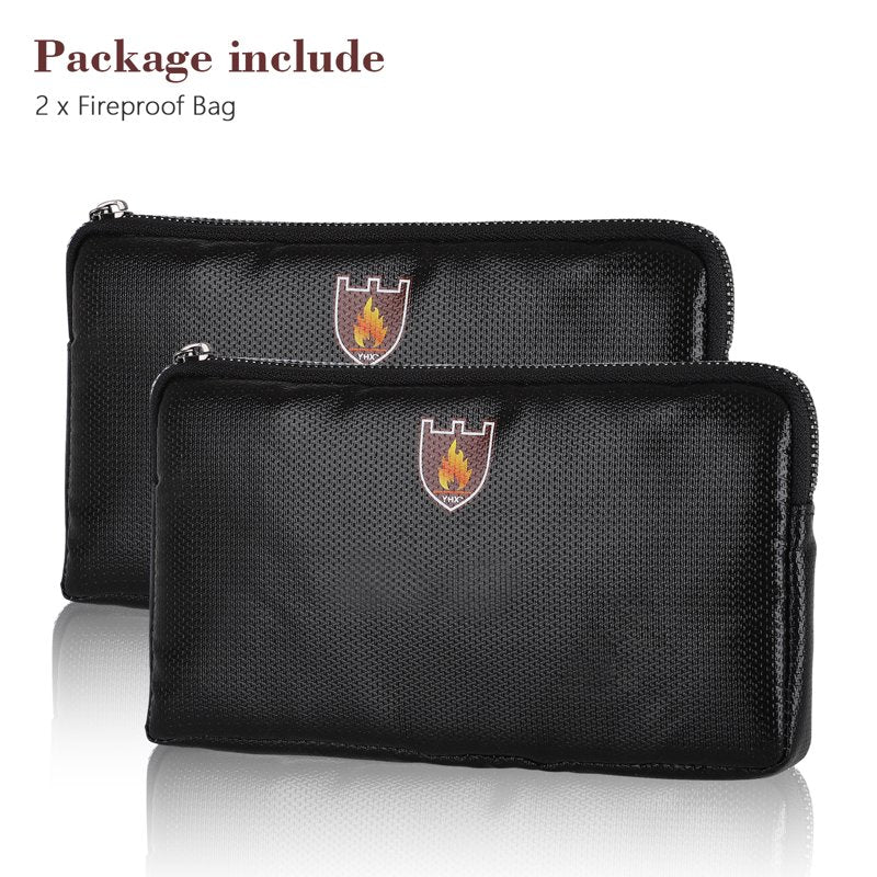 Fireproof Waterproof Document Bag 2-Pack - Fire-Resistant Safe Storage Pouches for Cash, Passports, and Valuables