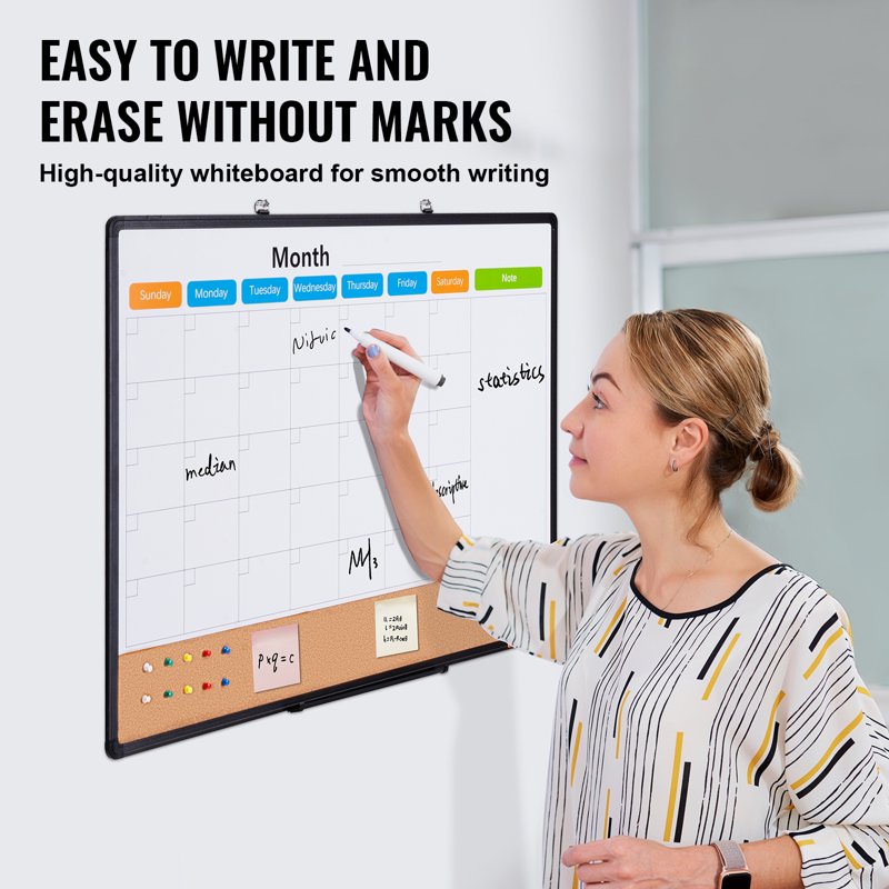 36x24 Inch Magnetic Whiteboard & Cork Board Combo with Aluminum Frame – Wall Mount Bulletin Board for Office & Home